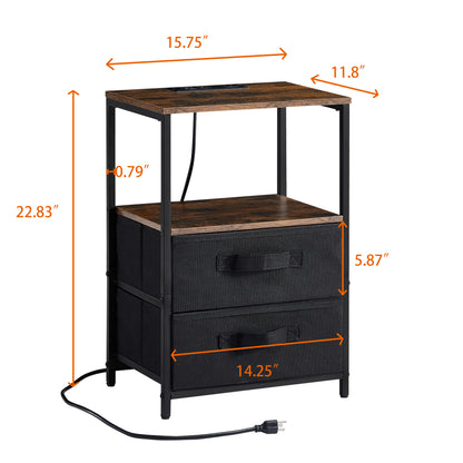 Bedside Table with USB Charging and Storage Drawers