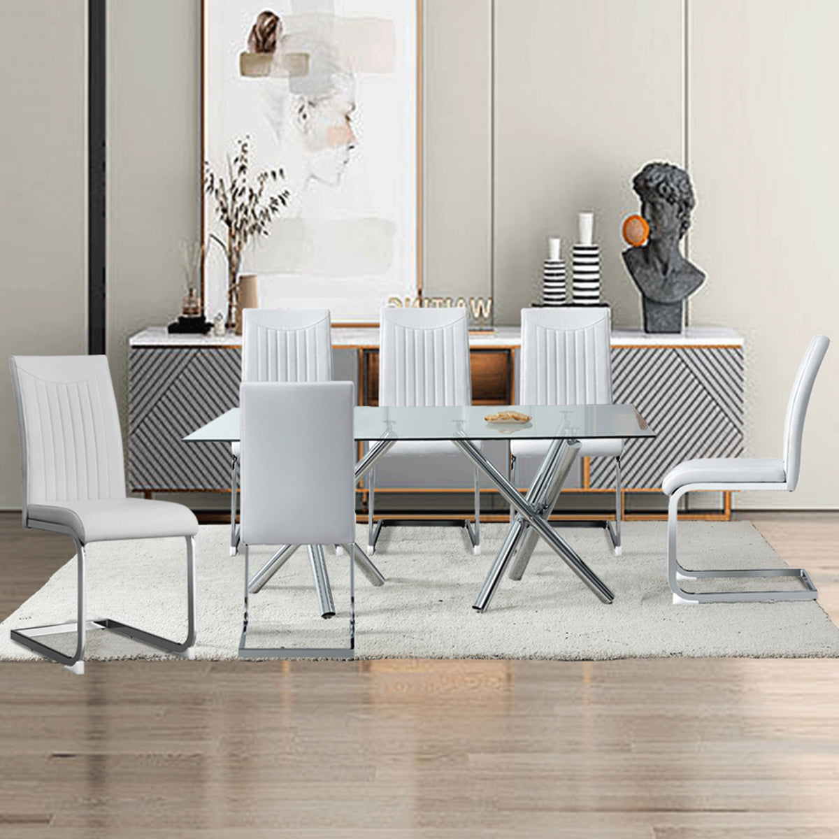 Modern Glass Dining Table – 71" Rectangular Table for 6-8 People