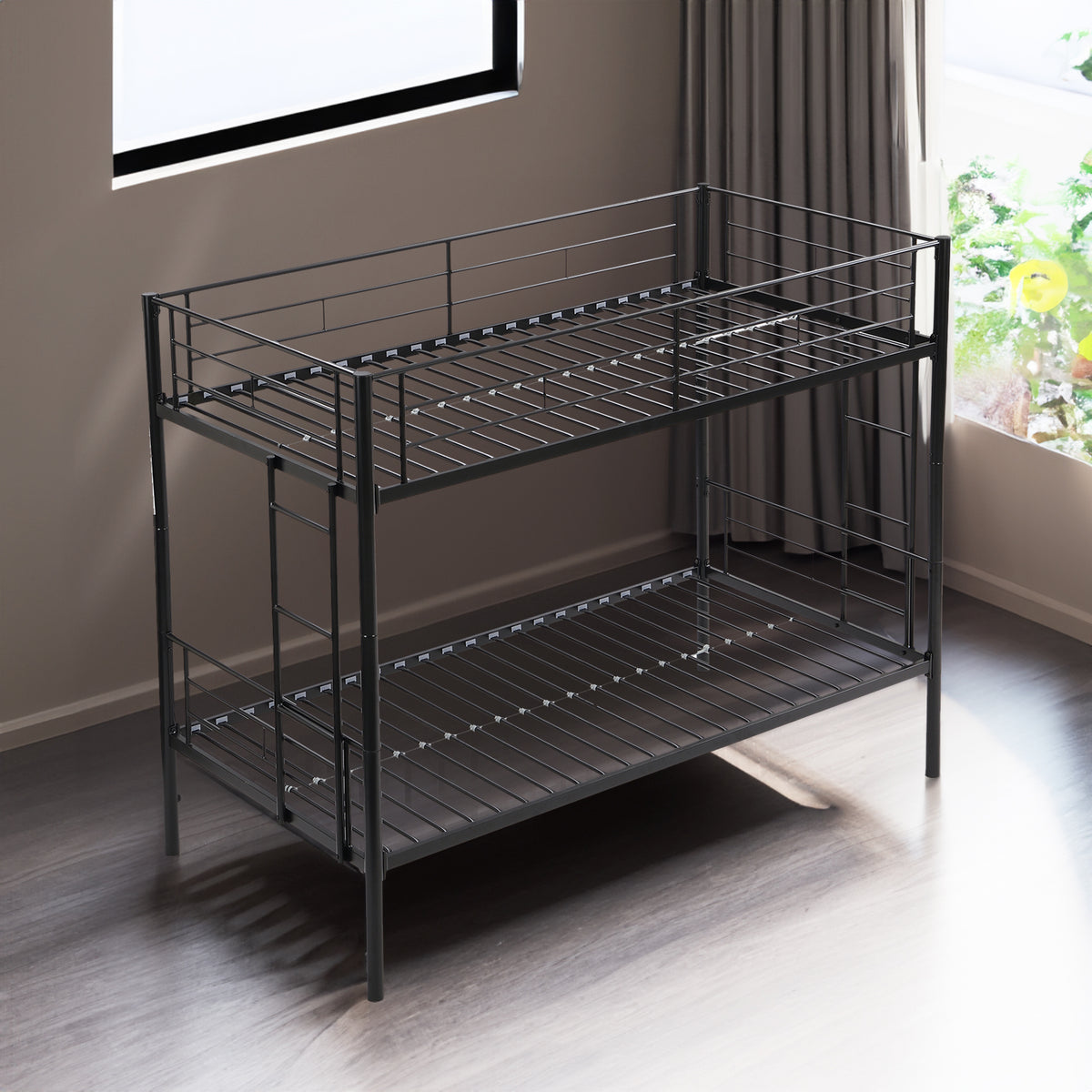 Full Metal Bunk Bed with Guardrails Black