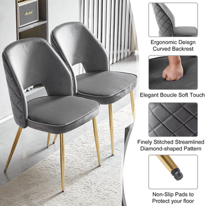 Grey Velvet Dining Chair Set (4 pcs) – Gold Legs