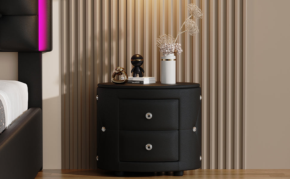 PU Nightstand with Drawers Black