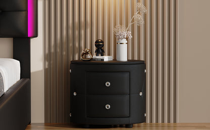 PU Nightstand with Drawers Black