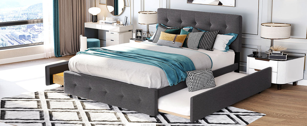Upholstered Platform Bed Queen Dark Gray