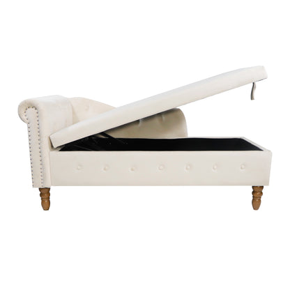 Beige Chaise Lounge with Storage and Pillow