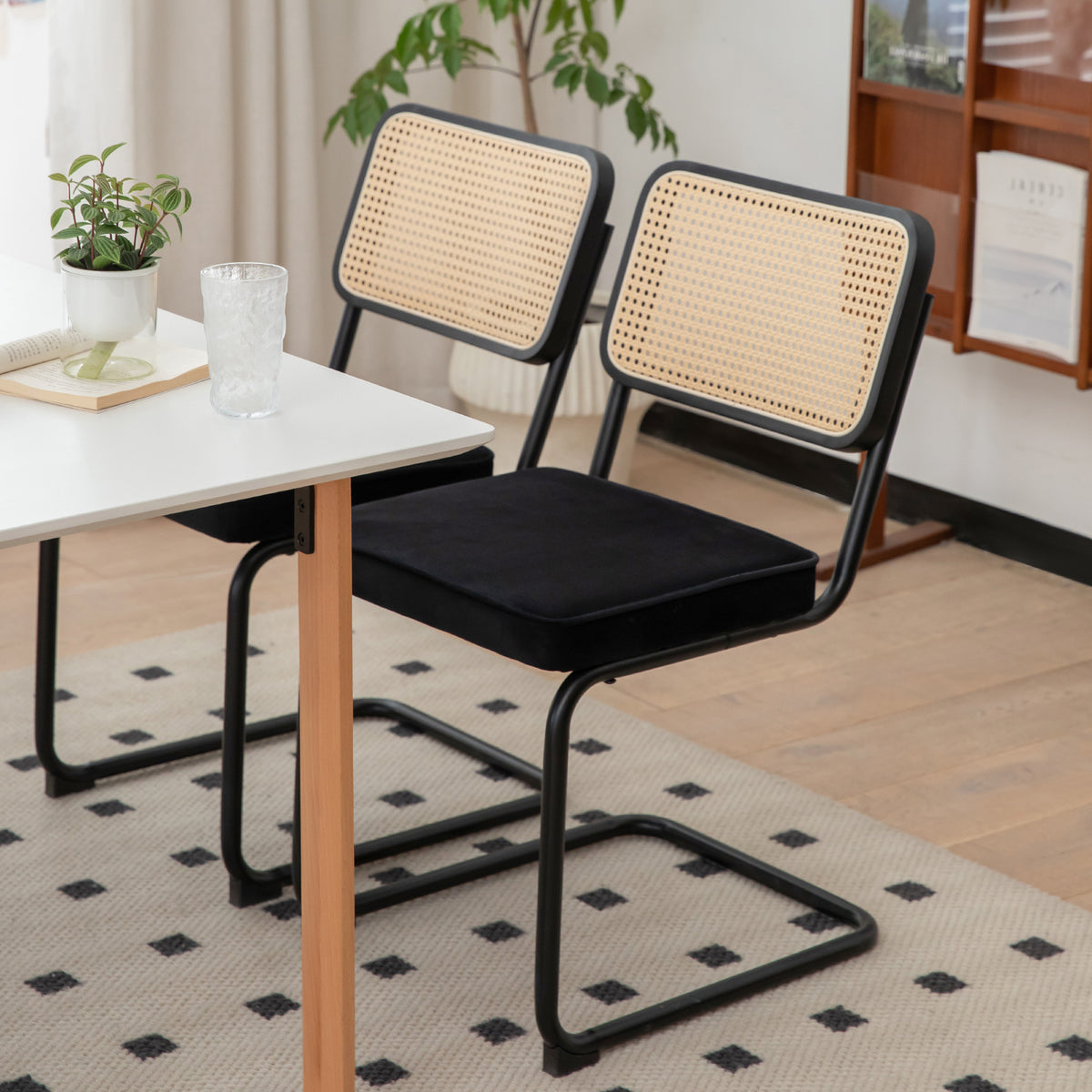Set of 2 Velvet Dining Chairs Black and Gold Legs