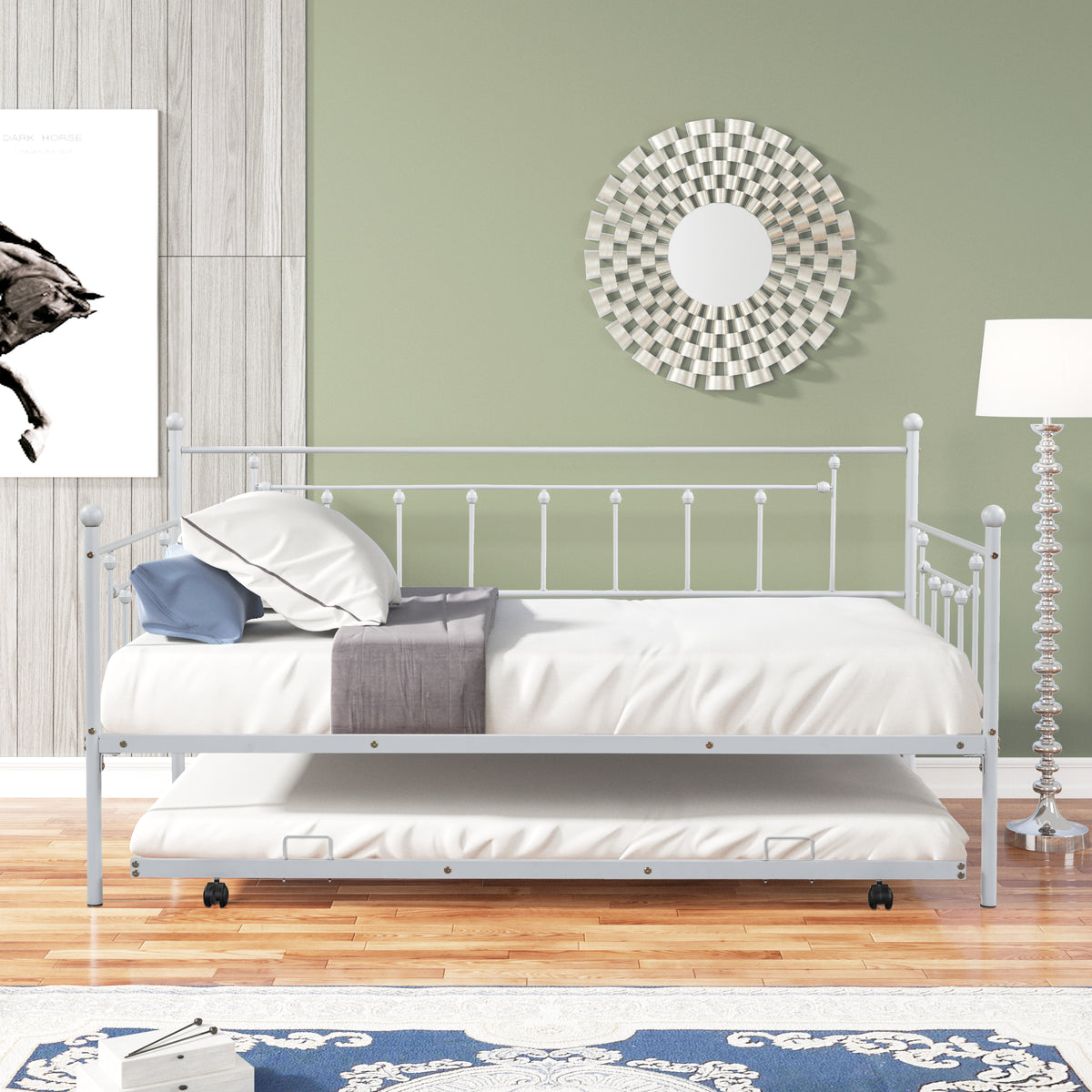 Metal Double Platform Bed Light Gray