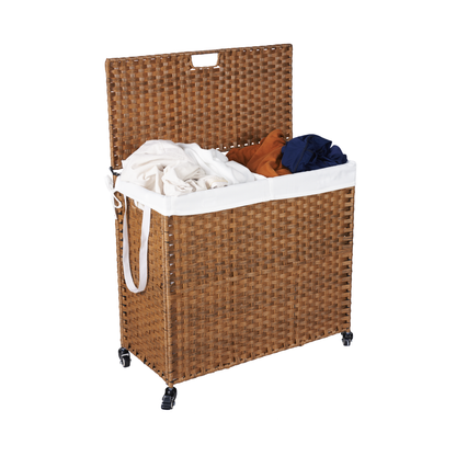 Brown Laundry Hamper with Lid and Wheels