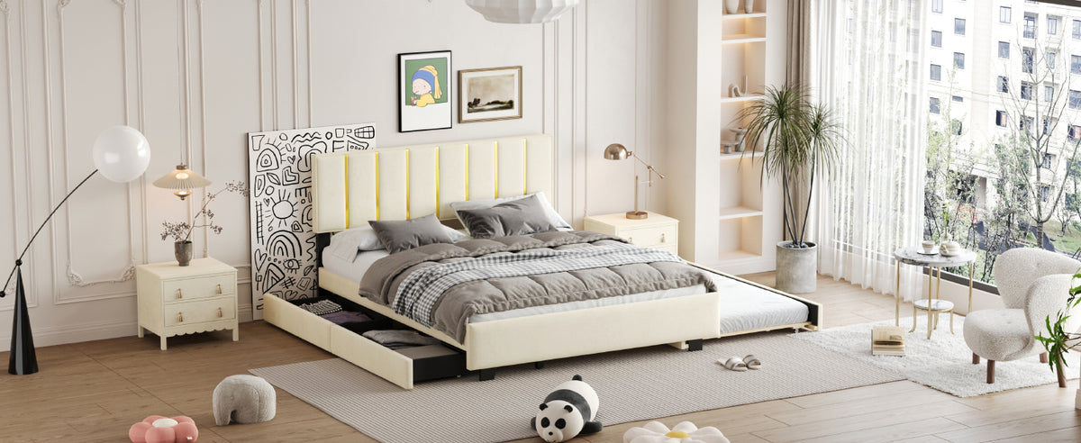 Queen Upholstered Bed Beige