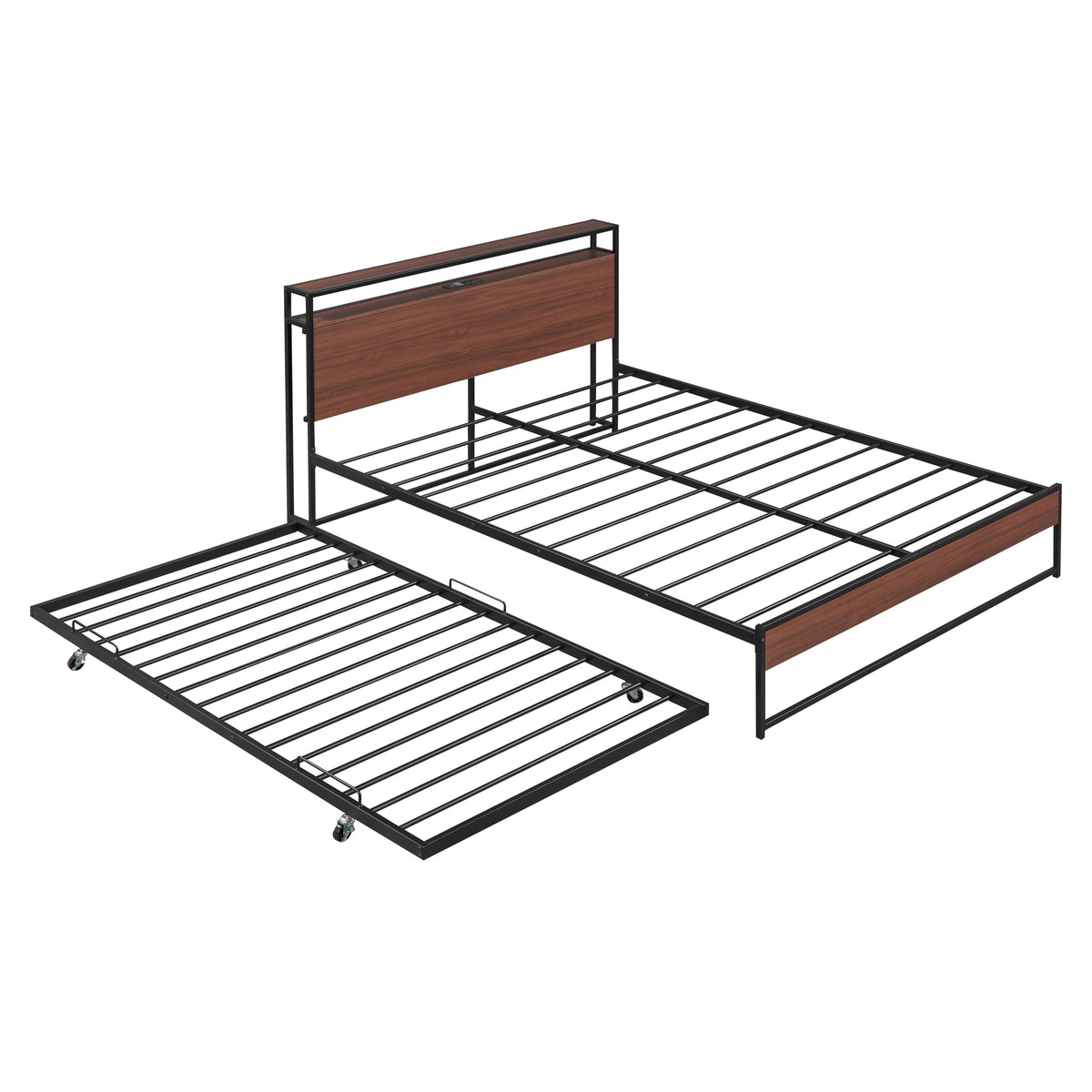 Queen Metal Platform Bed with USB Ports Black