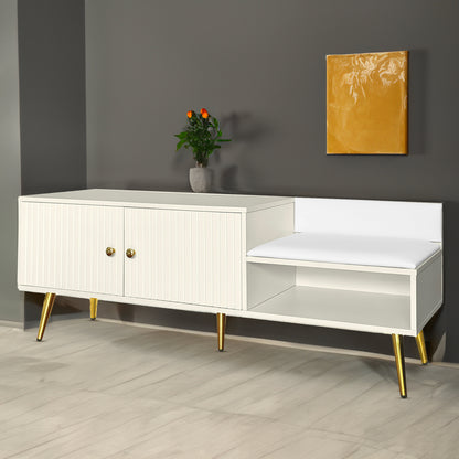 Modern Hidden Storage Bench White Upholstered Seat