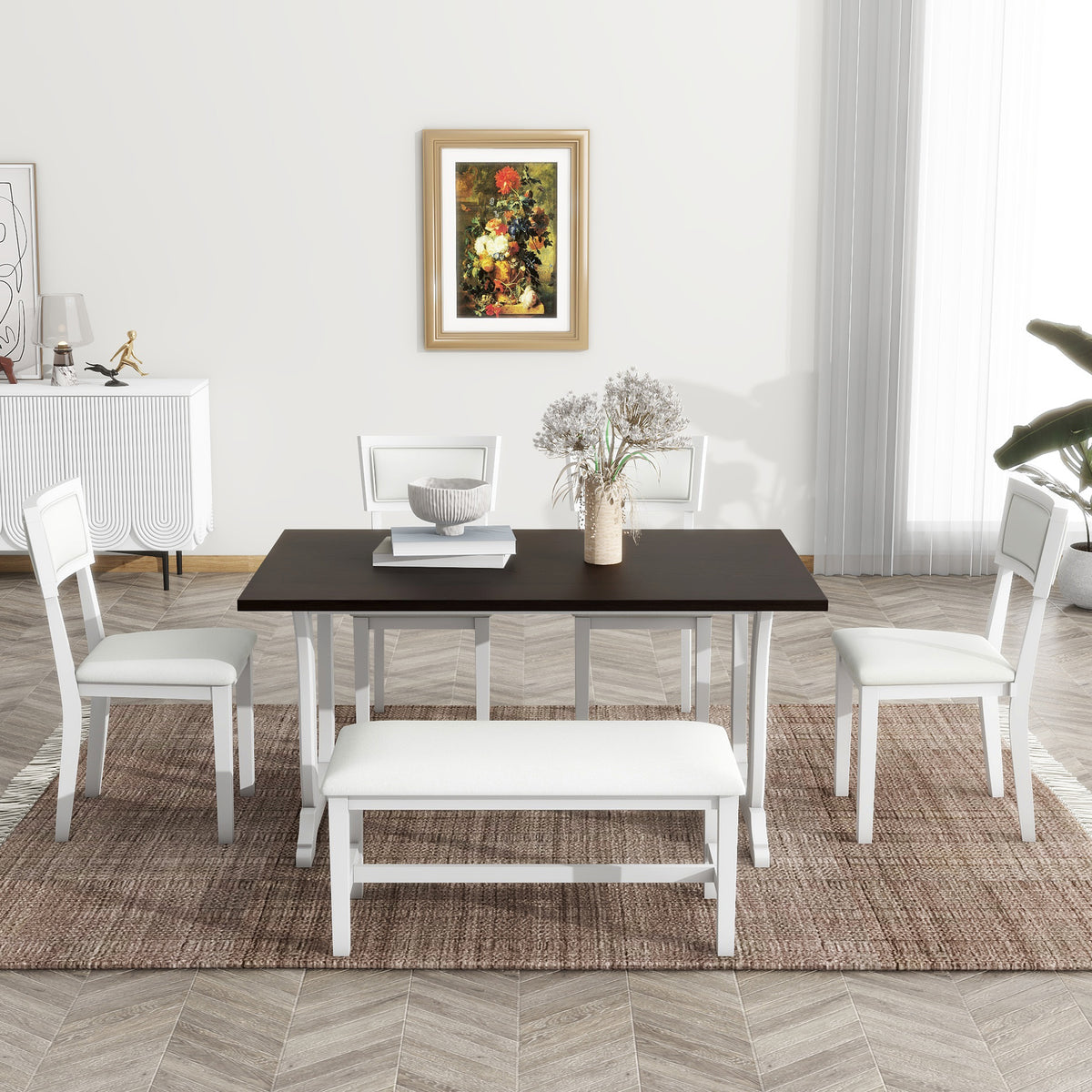 Topmax Farmhouse Dining Set (6 pcs) – White