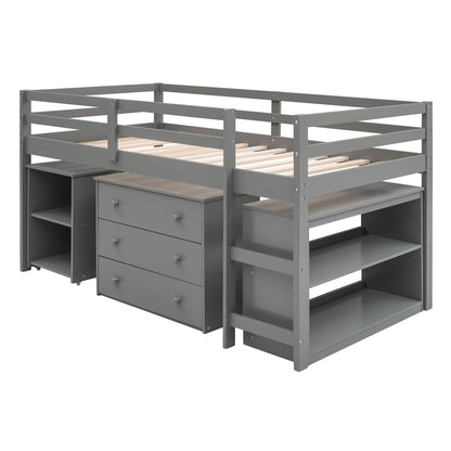 Twin Loft Bed with Desk Gray