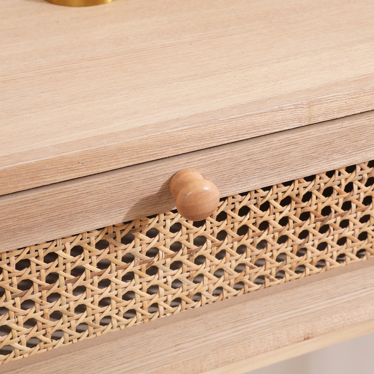 Rattan Side Table with Drawers