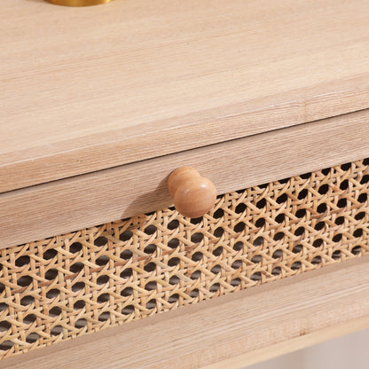 Rattan Side Table with Drawers