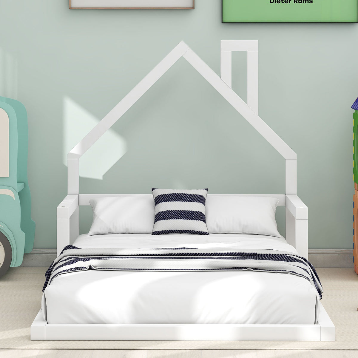 Twin Platform Bed with House Frame White