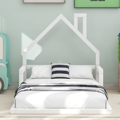 Twin Platform Bed with House Frame White