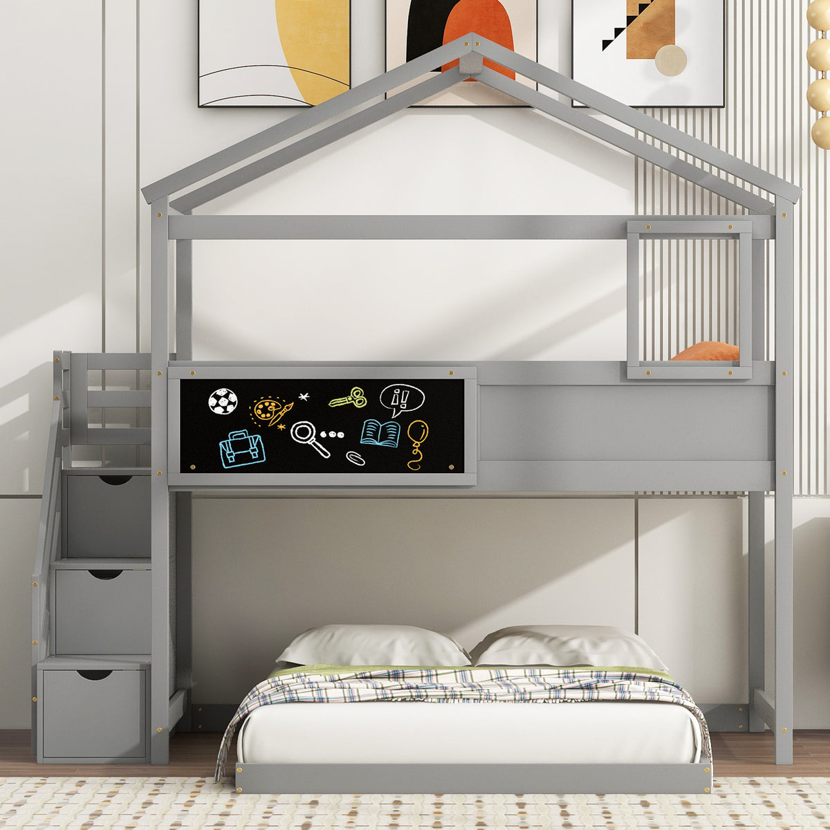 Twin-Full Storage Bunk Bed – Gray