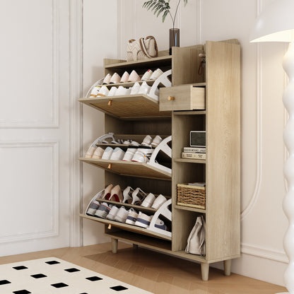 Bohemian Shoe Cabinet with Rattan Flip Drawers Natural