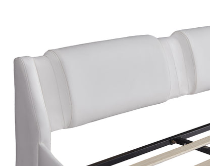 Queen Faux Leather Platform Bed with LED White