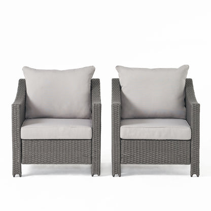 Grey PE Wicker Outdoor Club Chairs – Set of 2 with Cushions