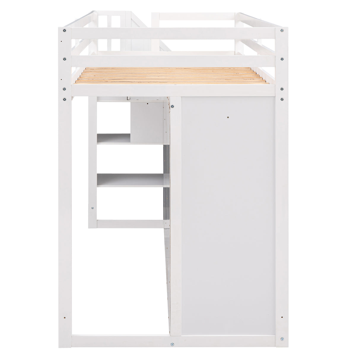 White Loft Bed with Storage and Ladder