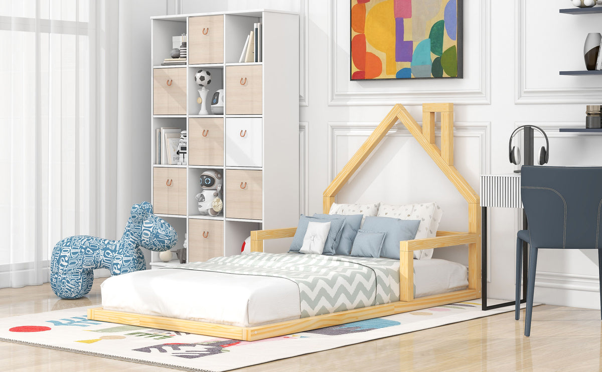 Twin Platform Bed with House Headboard Natural