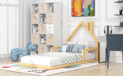 Twin Platform Bed with House Headboard Natural