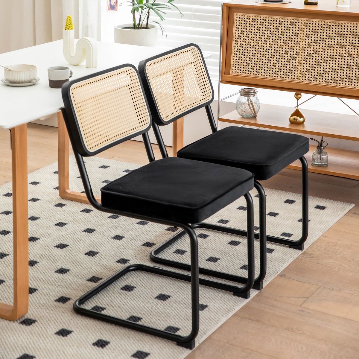 Set of 2 Velvet Dining Chairs Black and Gold Legs