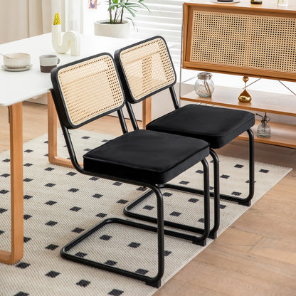 Set of 2 Velvet Dining Chairs Black and Gold Legs