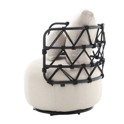 Tufted Linen Accent Chair – Metal Stand