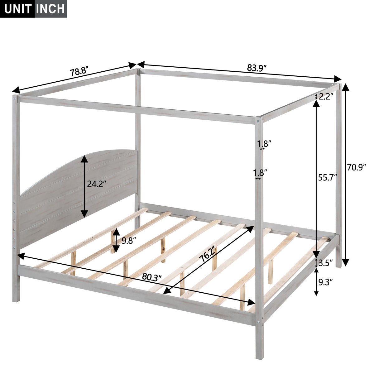 King Canopy Bed Gray Wash