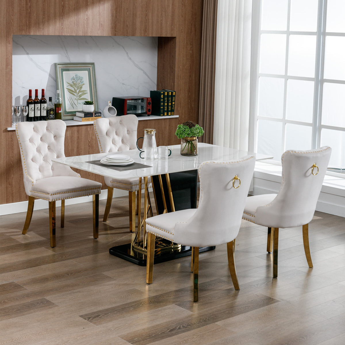 Tufted Dining Chairs Set of 2 Beige & Gold