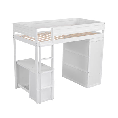 White Twin Loft Bed with Desk