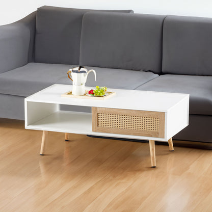 Rattan Coffee Table with Sliding Door White