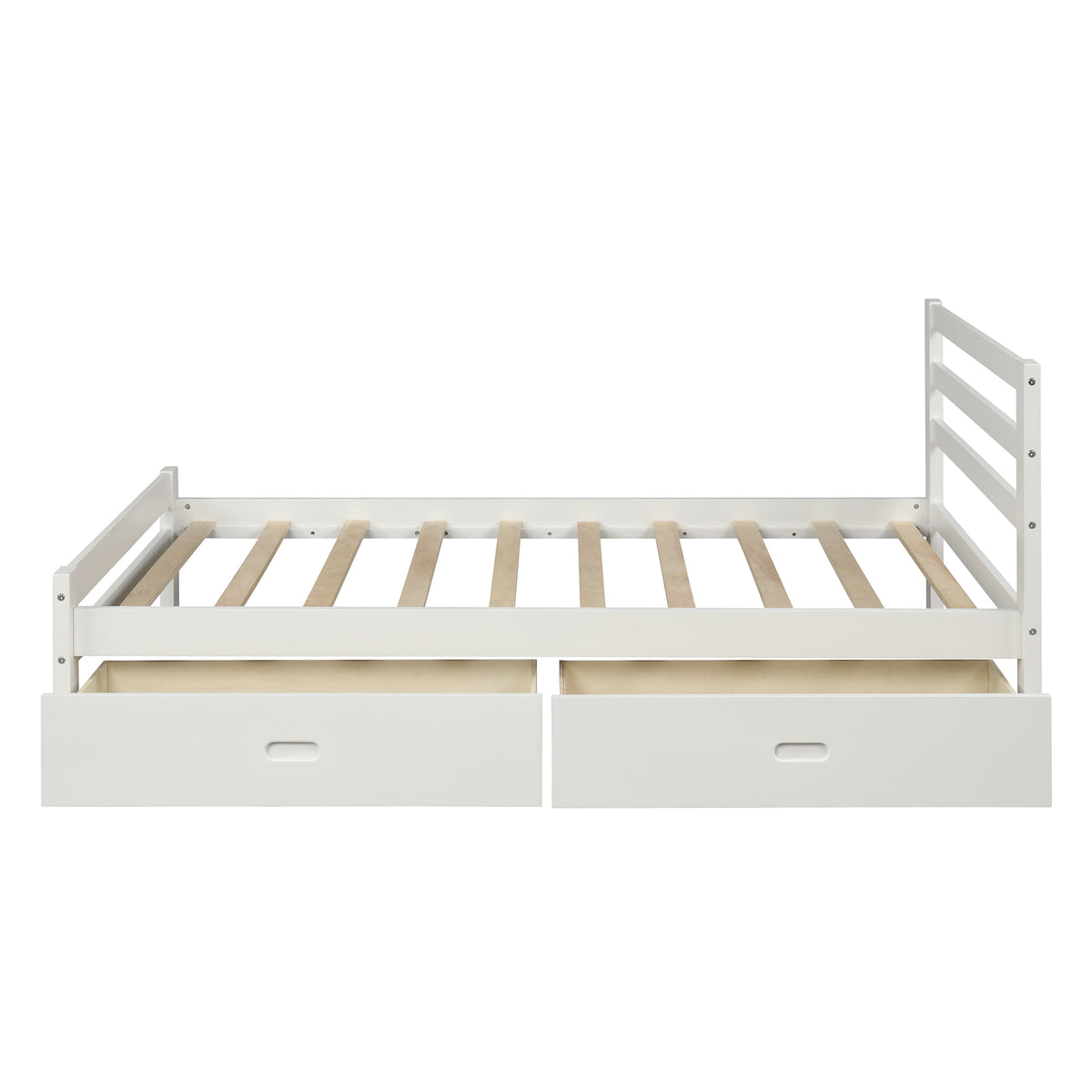 Wood Platform Bed with Drawers White