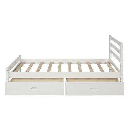 Wood Platform Bed with Drawers White