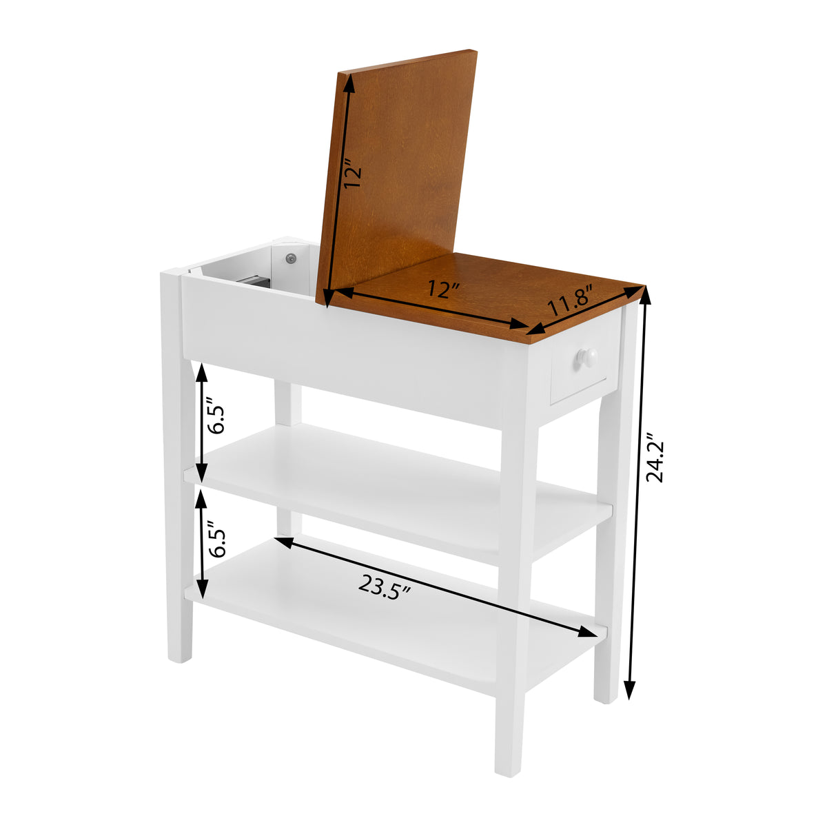 Wooden End Table with USB Ports Walnut