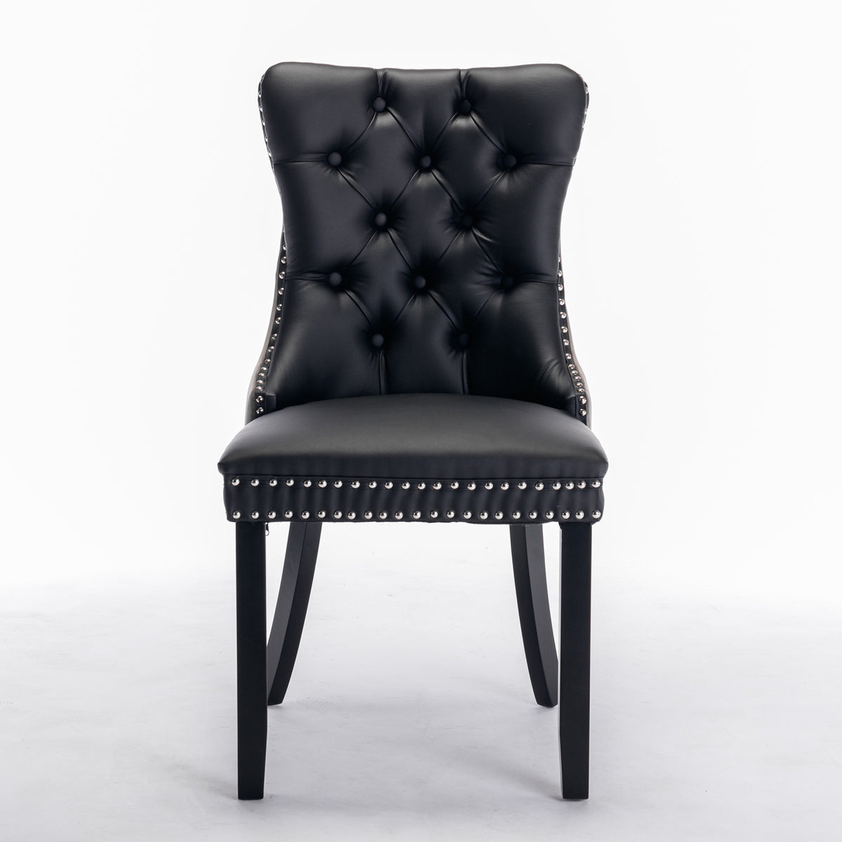 Tufted PU Dining Chairs Set of 2 Black Gray