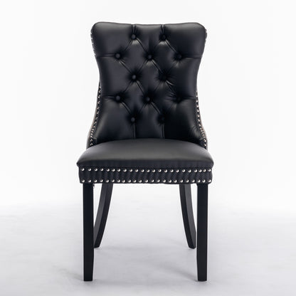Tufted PU Dining Chairs Set of 2 Black Gray