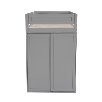 Twin Loft Bed with Wardrobe Gray