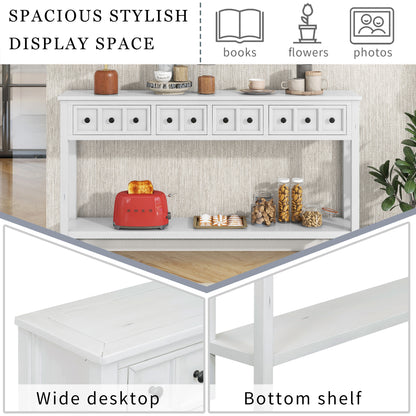 Rustic Entryway Console Table with Drawers Antique White