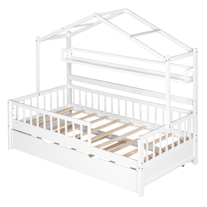 Twin House Bed with Trundle White