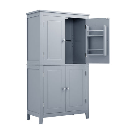 Gray Bathroom Floor Cabinet with Adjustable Shelves