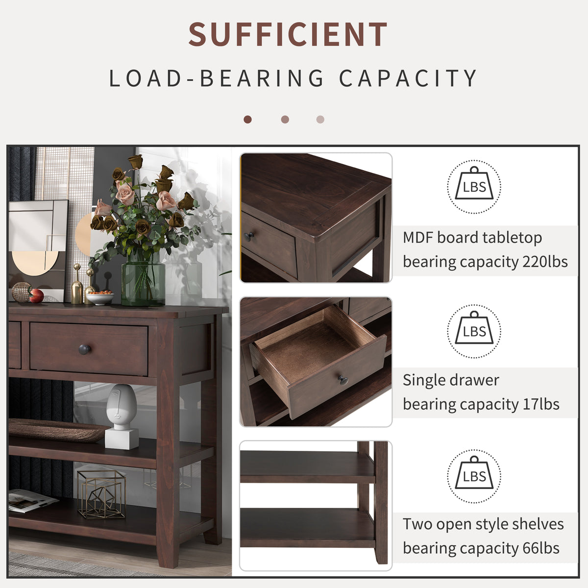 Retro Wood Console Table – Espresso Finish