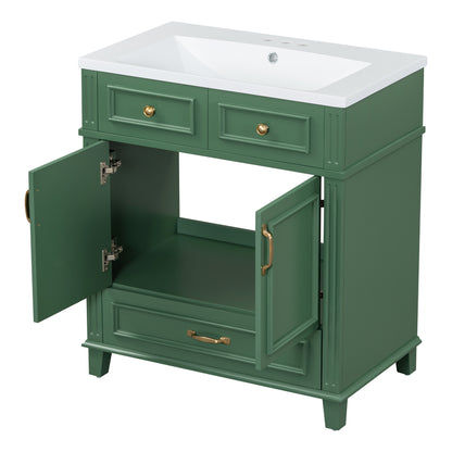 30-Inch Solid Wood Bathroom Vanity with Sink Green