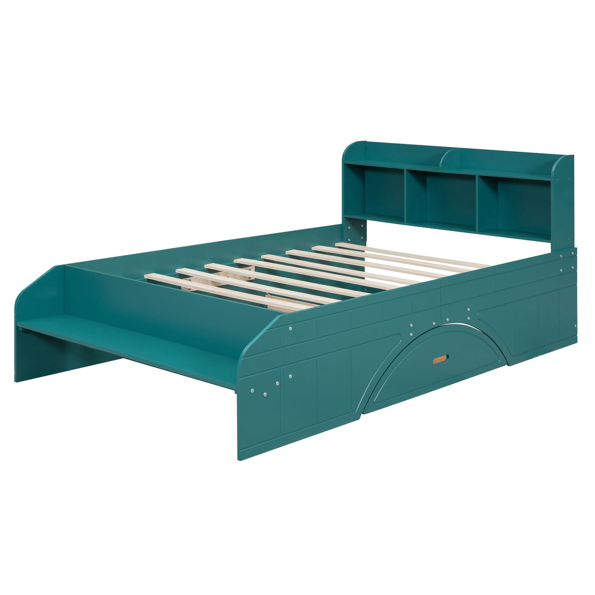 Full Platform Bed with Headboard Dark Green