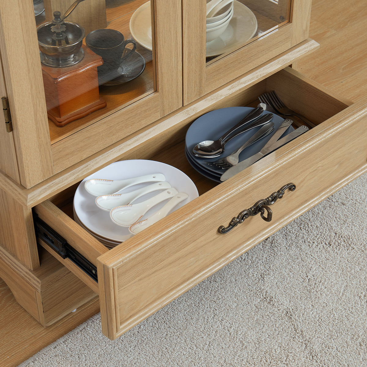 Oak Display Cabinet with Glass Frame