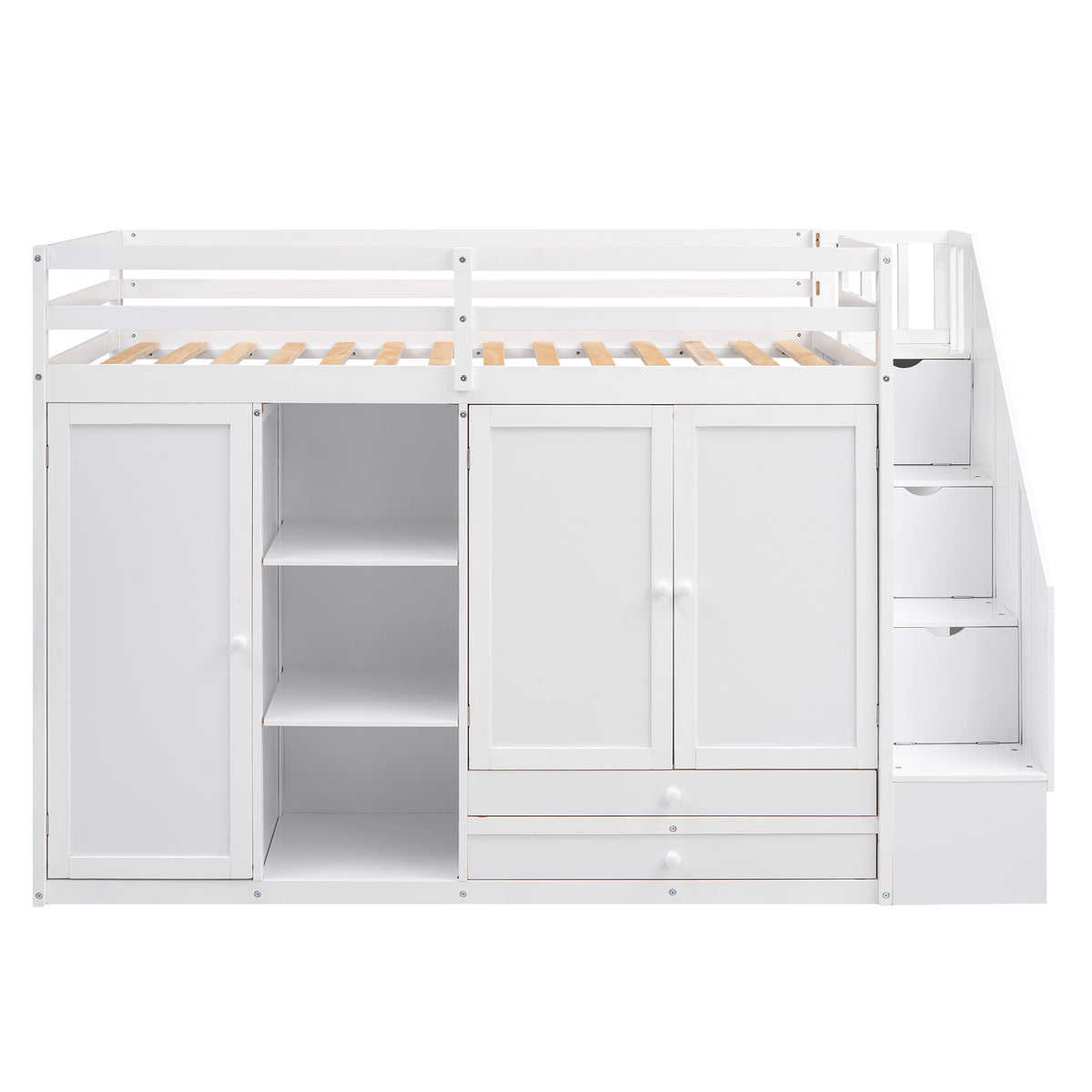 White Loft Bed with Storage and Ladder