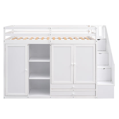 White Loft Bed with Storage and Ladder