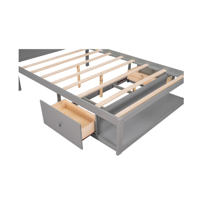 Full Platform Bed with Drawers – Gray Finish
